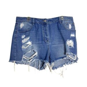 Shein Womens Denim Shorts 1XL Y2K Distressed High-Waisted Mom Frayed Hem  Pocket